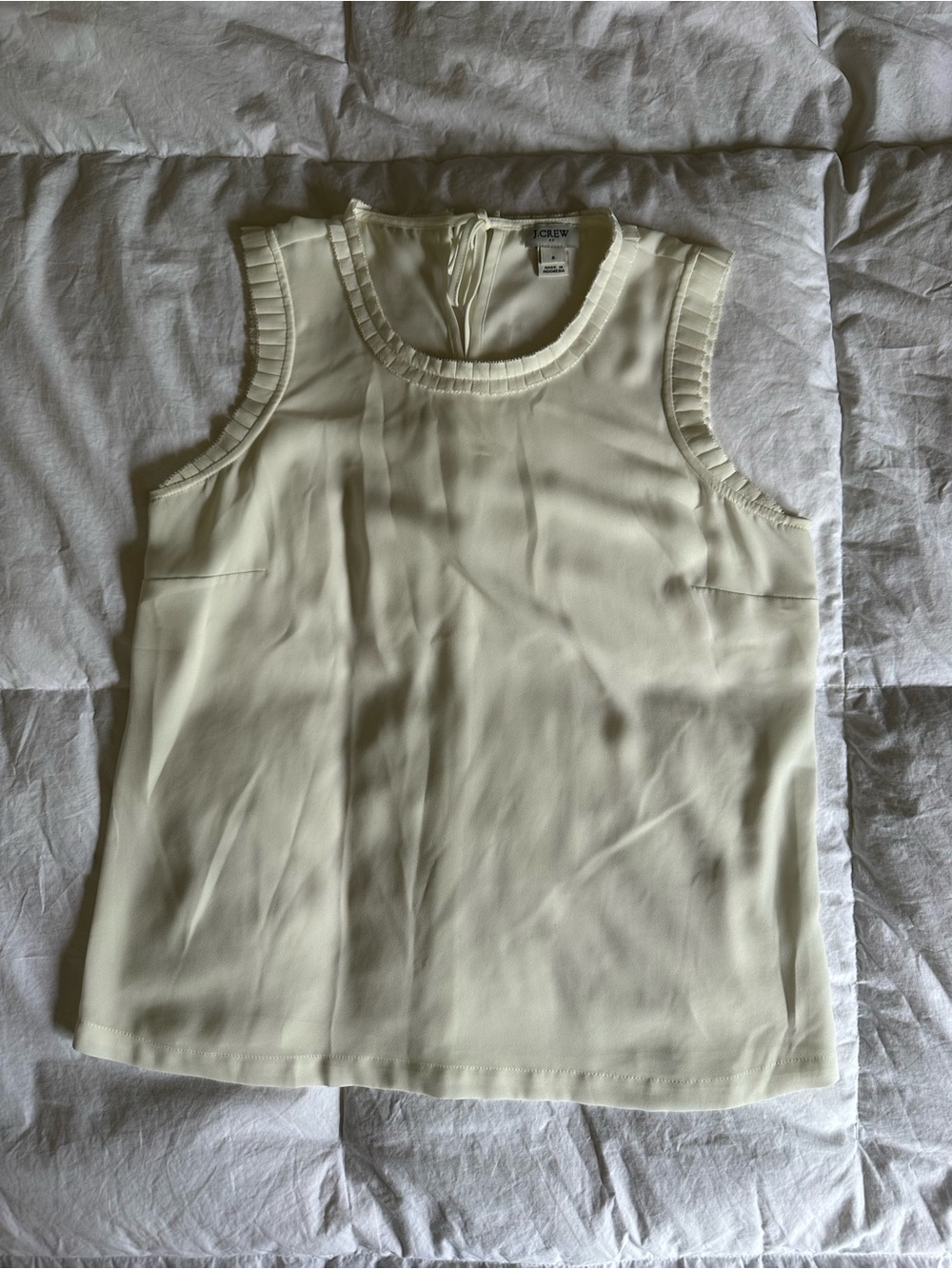 J. Crew Cream Sleeveless Ruffle-Trim Shell